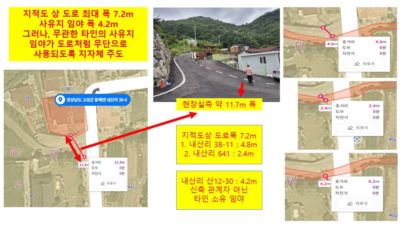 개인사유지를 소유자 몰래 공용도로화 포장하여 불법건축물 허가를 진행하는 지자체를 고발합니다.